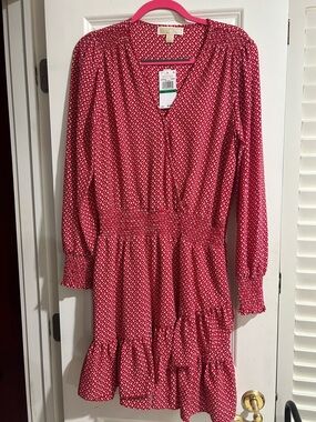 Michael Kors Red Mini Floral V-Neck Blouse Dress